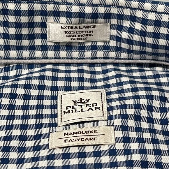 Peter Millar Shirt Mens XL Blue Check Nanoluxe EasyCare Long Sleeve Button Down - Picture 3 of 8